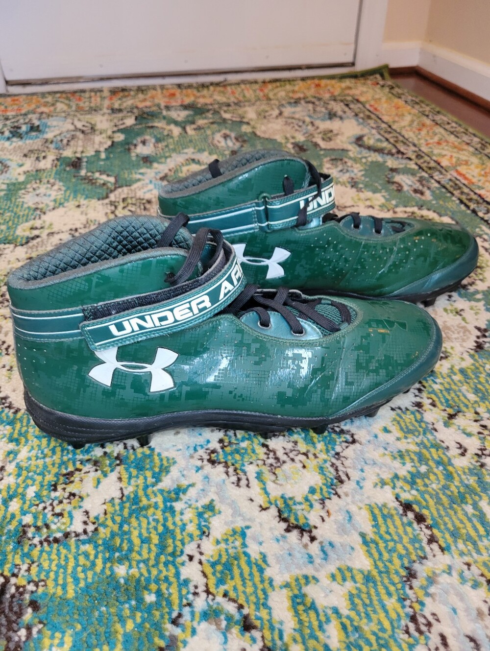 Under Armour Green Digital Camo Football Cleats, Size Mens 18 Ankle Strap